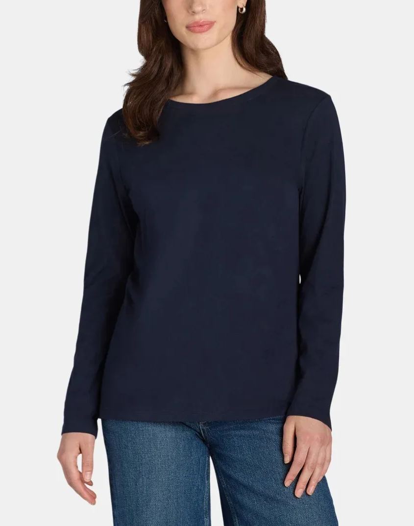 Women's Cotton Crewneck Tee with Long Sleeves