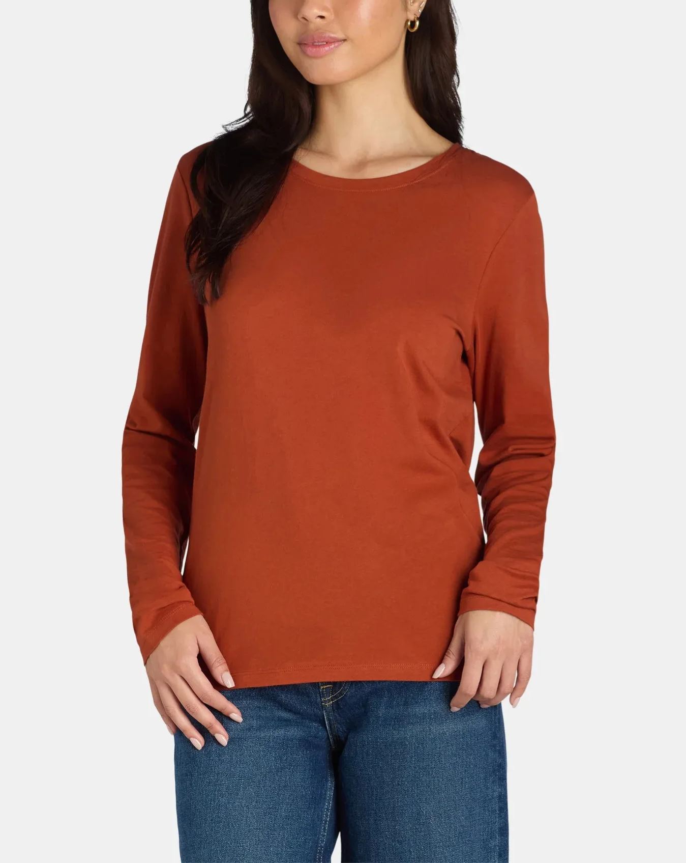 Women's Cotton Crewneck Tee with Long Sleeves