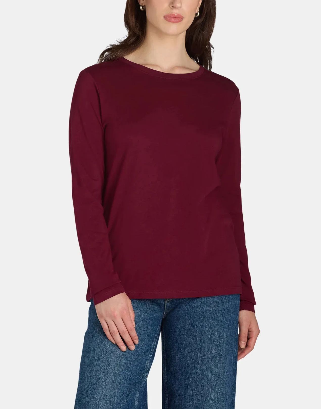 Women's Cotton Crewneck Tee with Long Sleeves