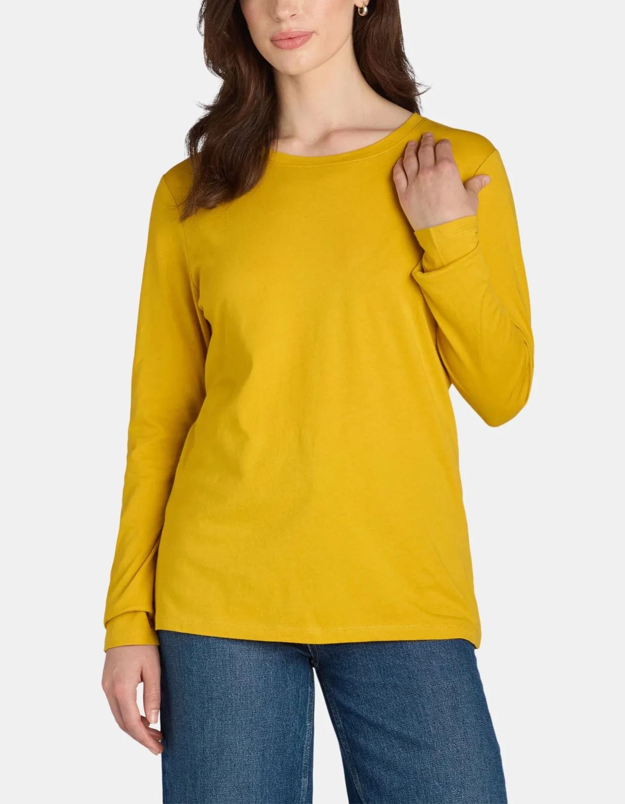 Women's Cotton Crewneck Tee with Long Sleeves