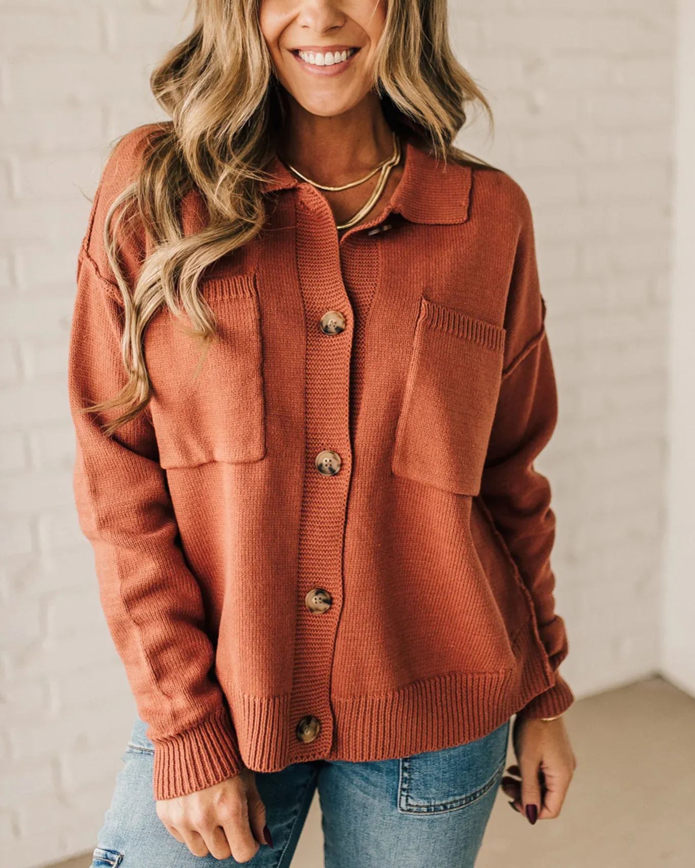 Women's Open Front Button Up Knit Cardigan Sweater with Pockets