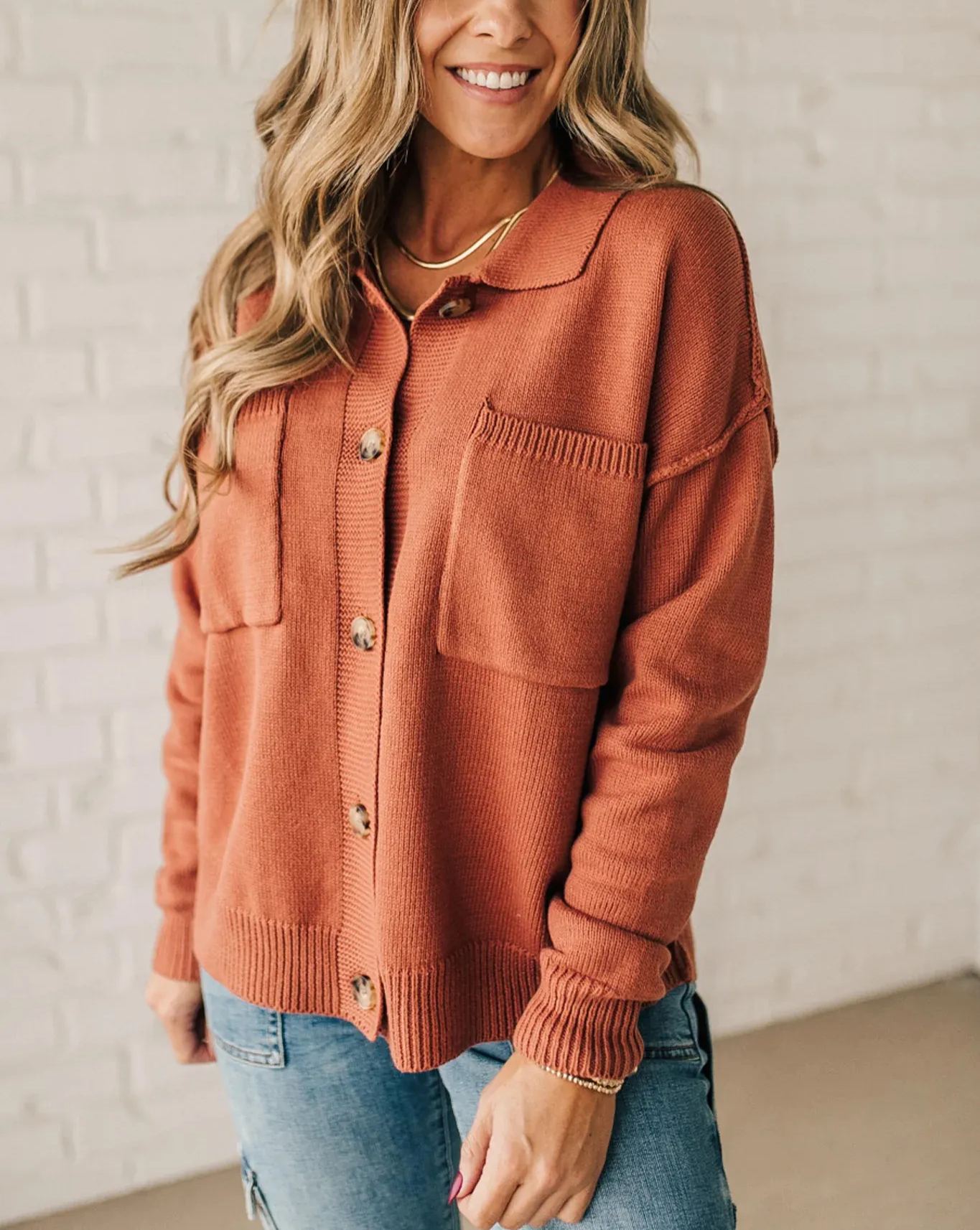 Women's Open Front Button Up Knit Cardigan Sweater with Pockets