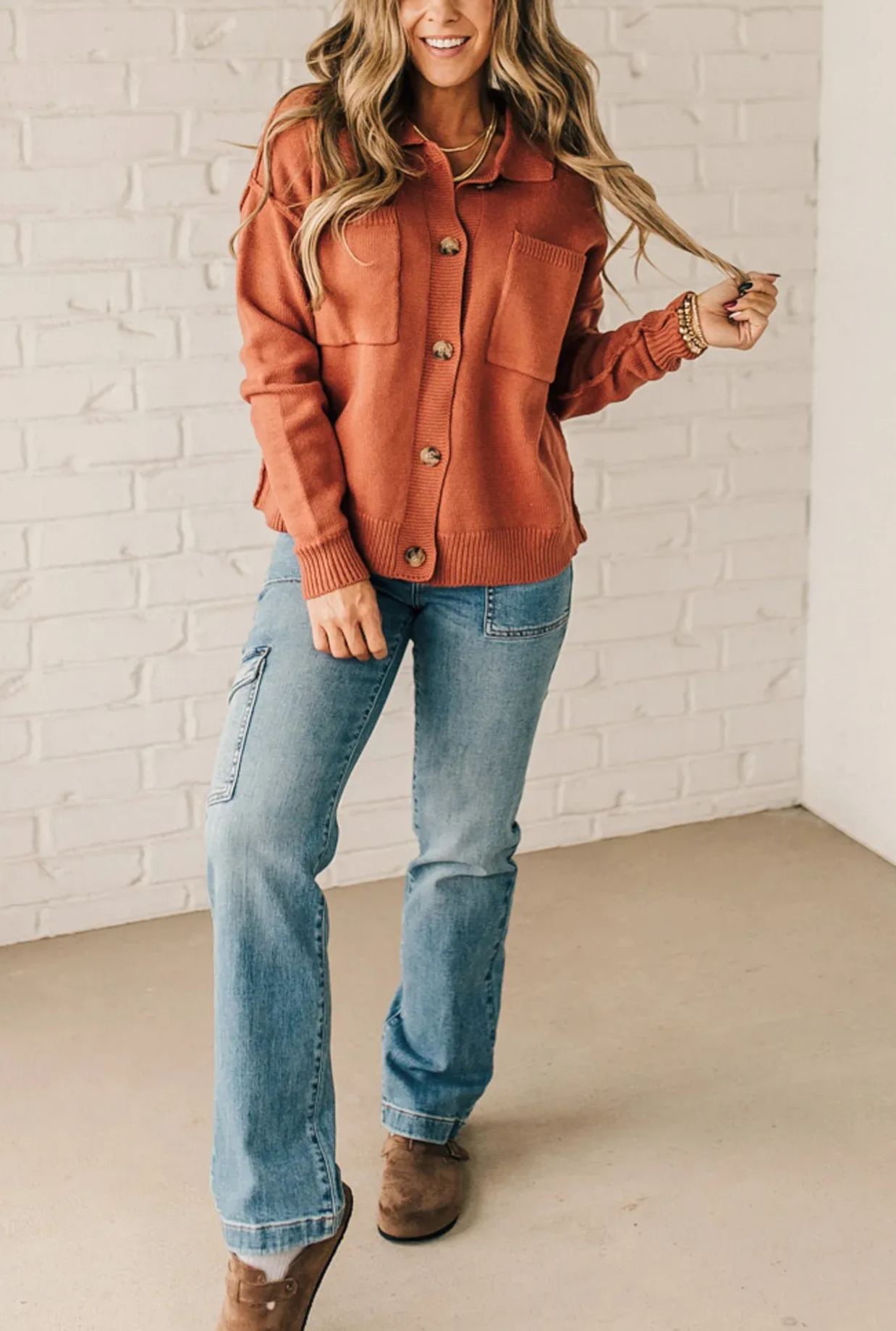 Women's Open Front Button Up Knit Cardigan Sweater with Pockets