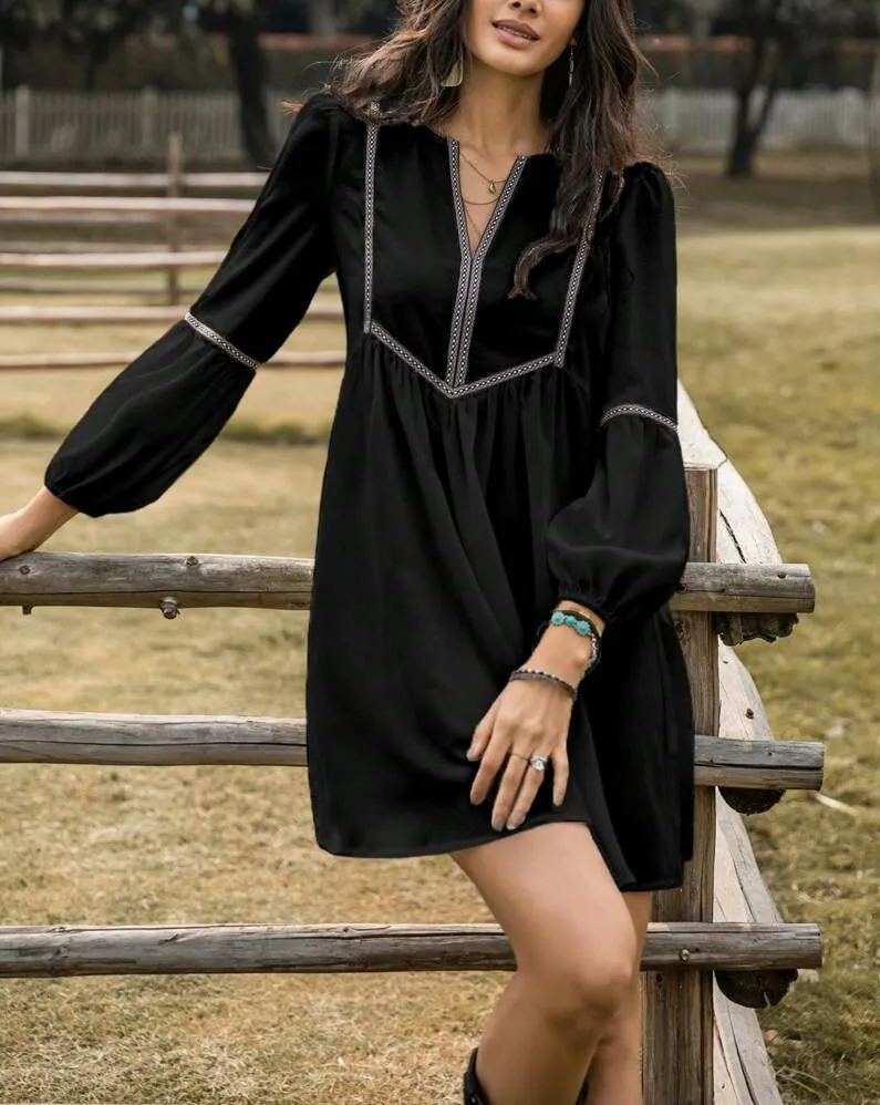 Women's V-Neck Long Sleeve Lightweight Dress