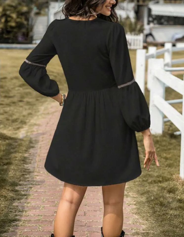 Women's V-Neck Long Sleeve Lightweight Dress