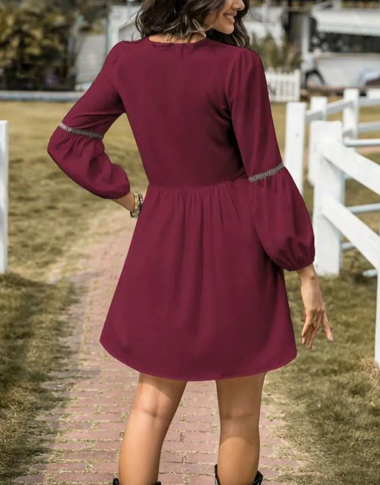 Women's V-Neck Long Sleeve Lightweight Dress