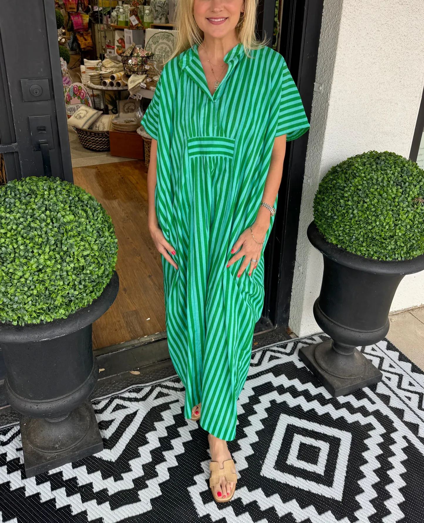 Women's Striped V-Neck Elegant Long Dress