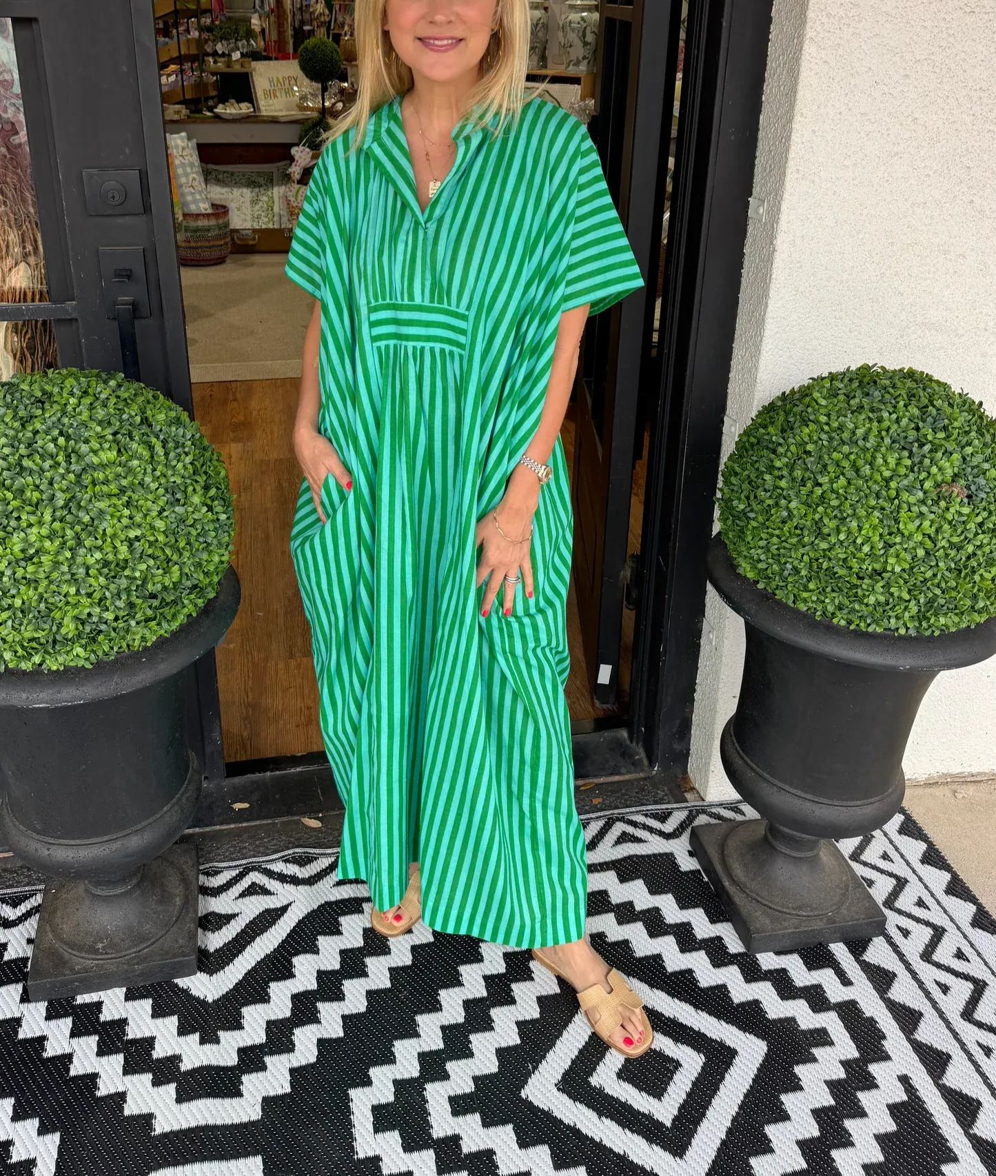 Women's Striped V-Neck Elegant Long Dress