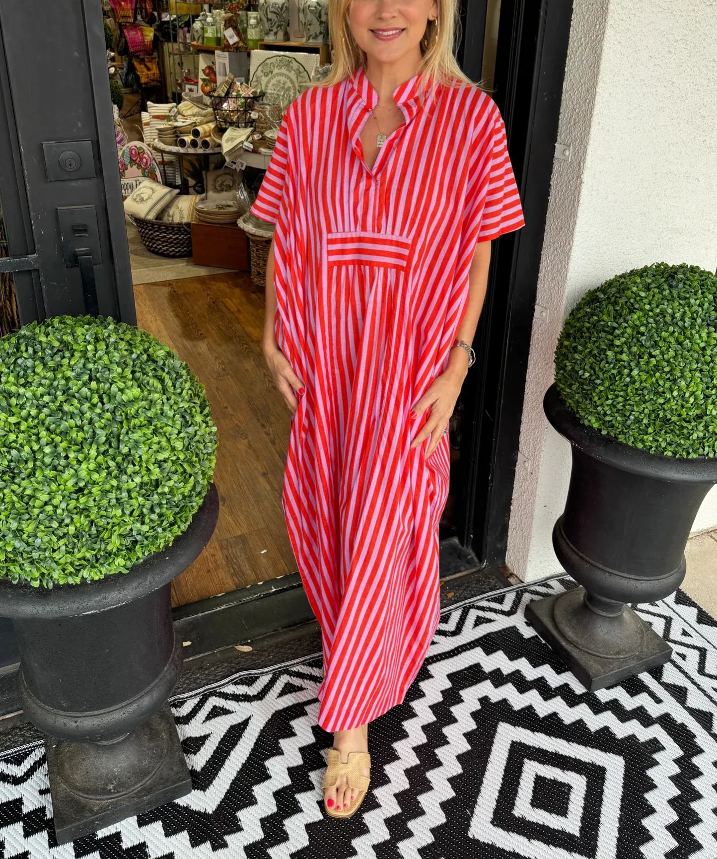 Women's Striped V-Neck Elegant Long Dress