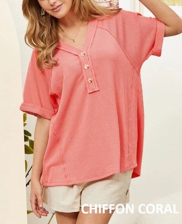 Women's Waffle Knit Henley Top