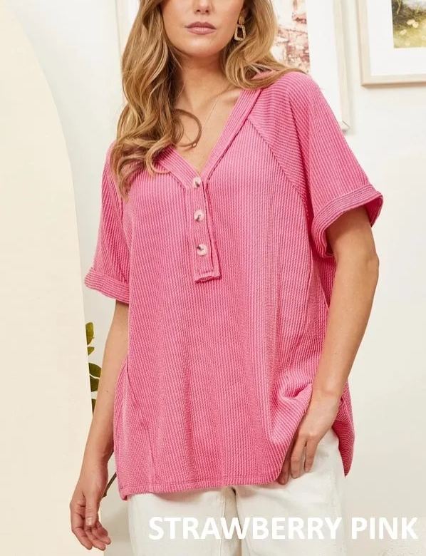 Women's Waffle Knit Henley Top