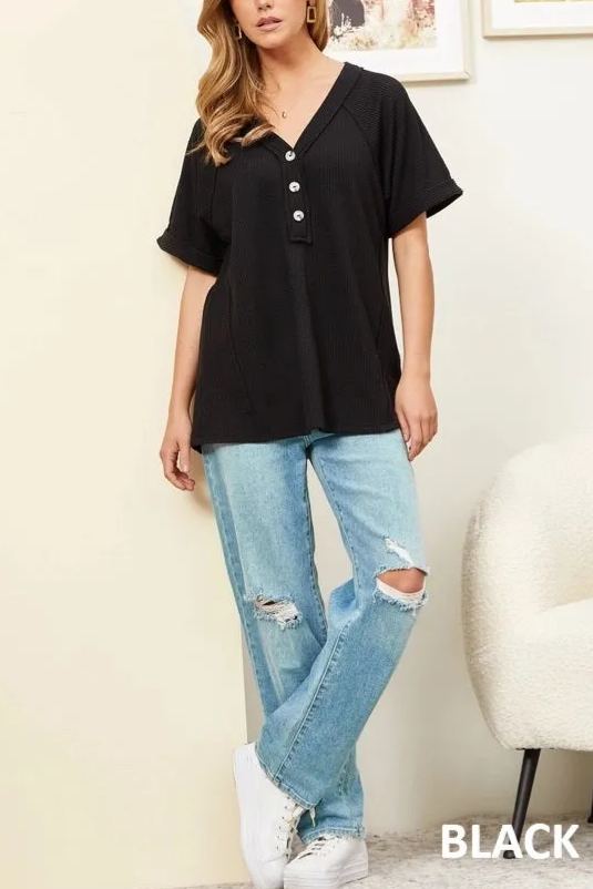 Women's Waffle Knit Henley Top