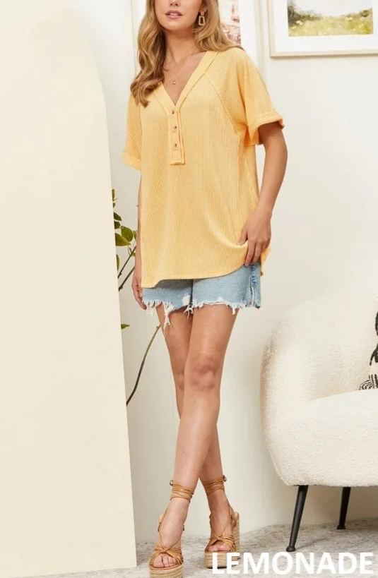 Women's Waffle Knit Henley Top