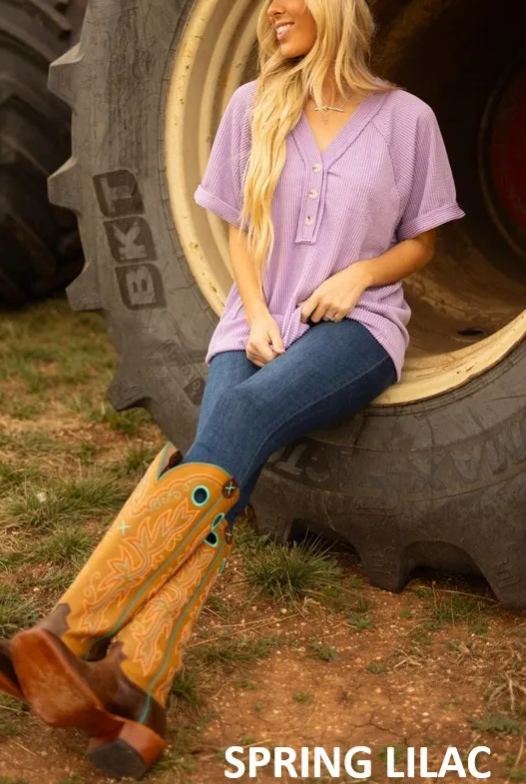 Women's Waffle Knit Henley Top