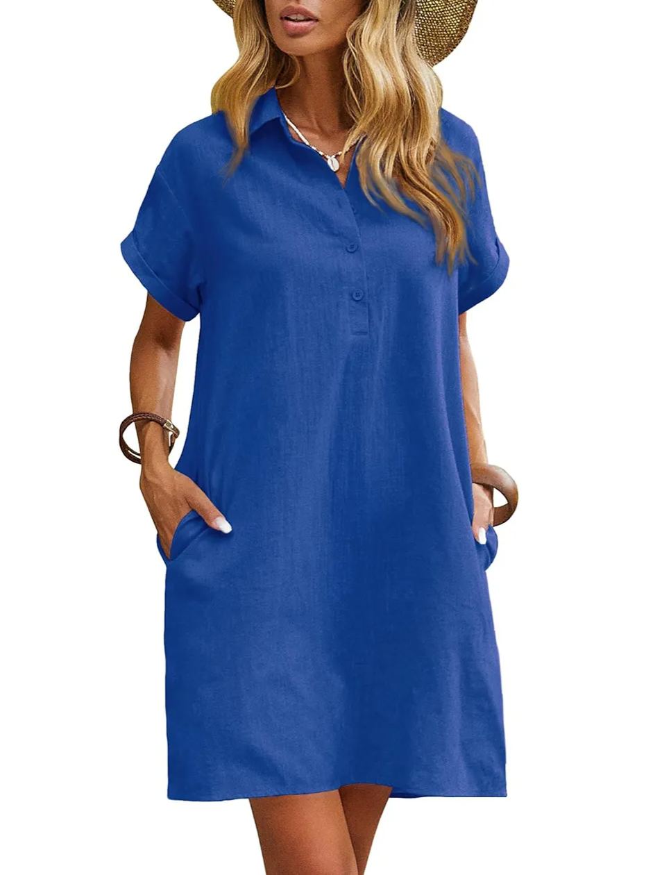 Women's Casual Short Sleeve Linen Dress With Pockets