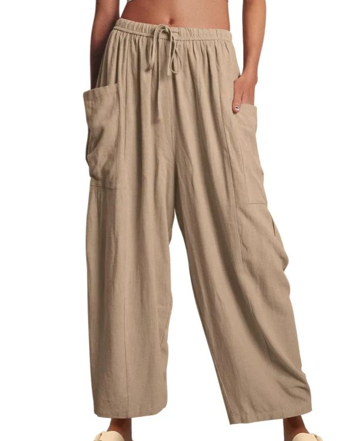 Womens Linen Drawstring Palazzo Harem Pants with Pockets (BUY 2 FREE SHIPPING)