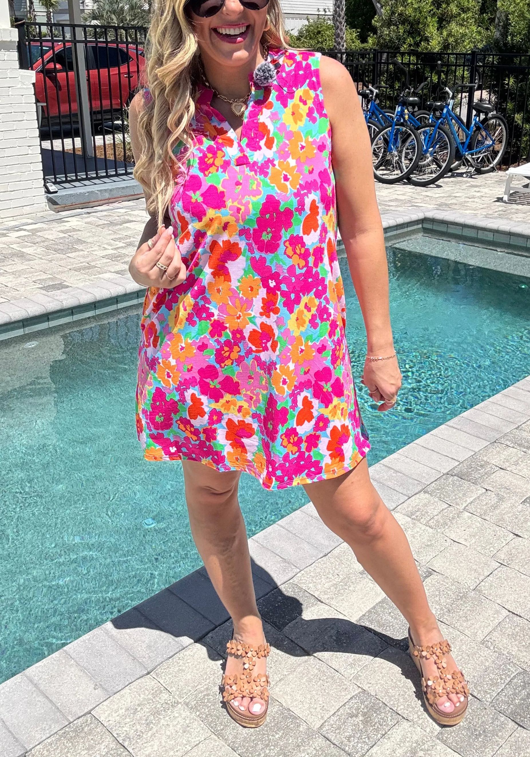 Womens Casual Loose Tshirt Floral Sleeveless Flowy Pockets Sundresses