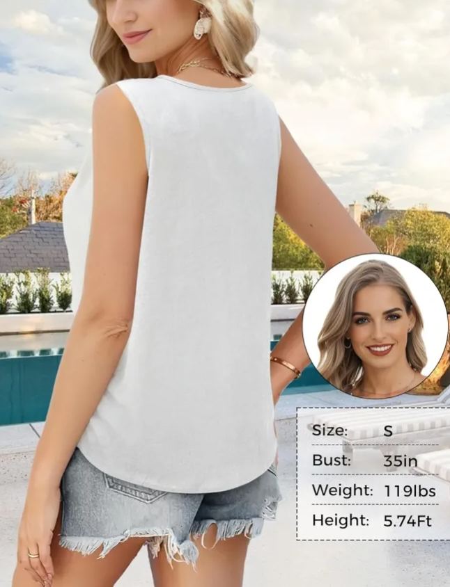 Women's Loose Fit Pleated Square Neck Tank Tops