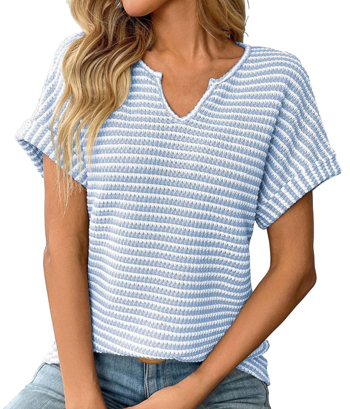 ✨Women's Summer Ribbed V Neck Rolled Hem Knit Top (Buy 2 Free Shipping)