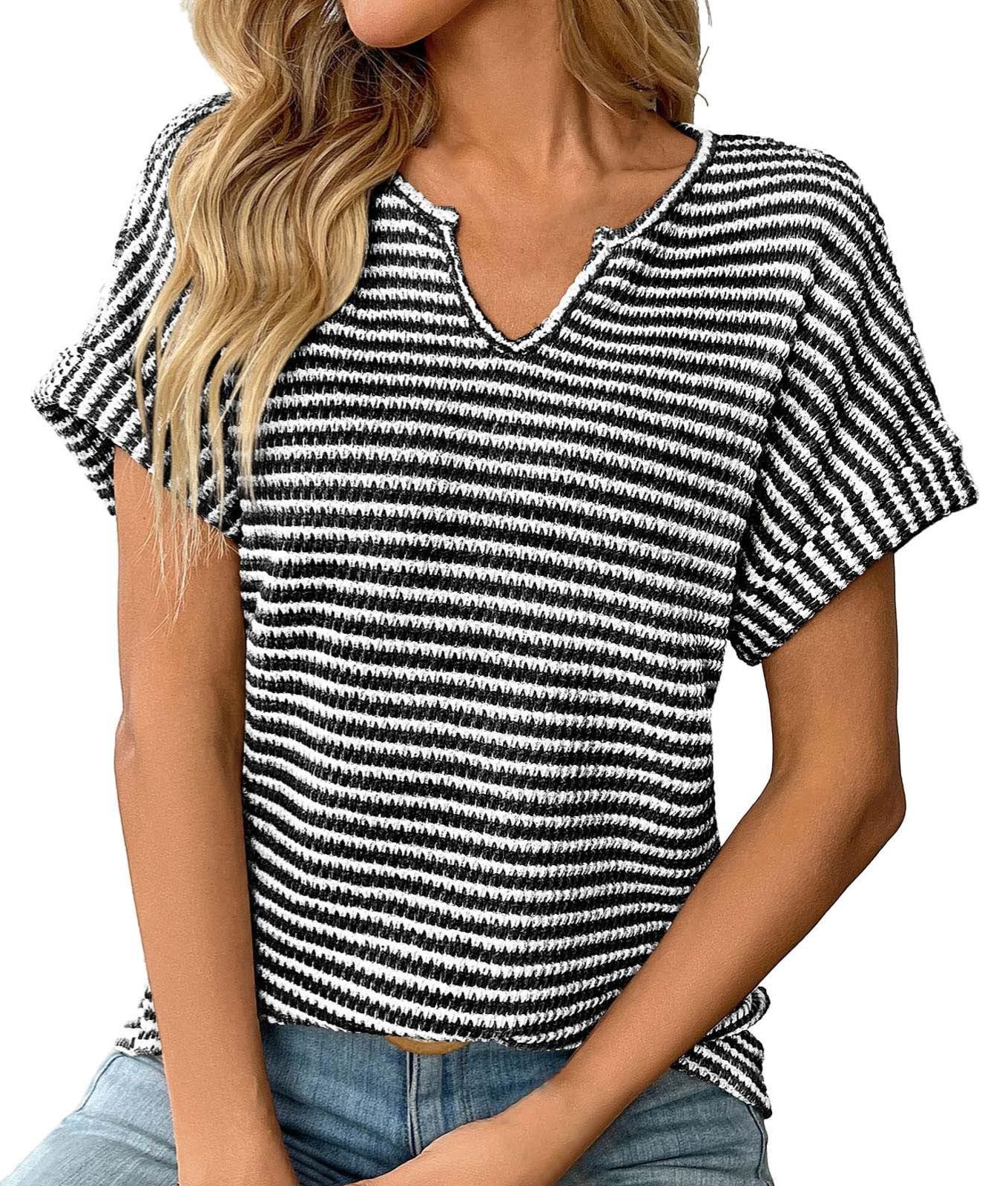 ✨Women's Summer Ribbed V Neck Rolled Hem Knit Top (Buy 2 Free Shipping)