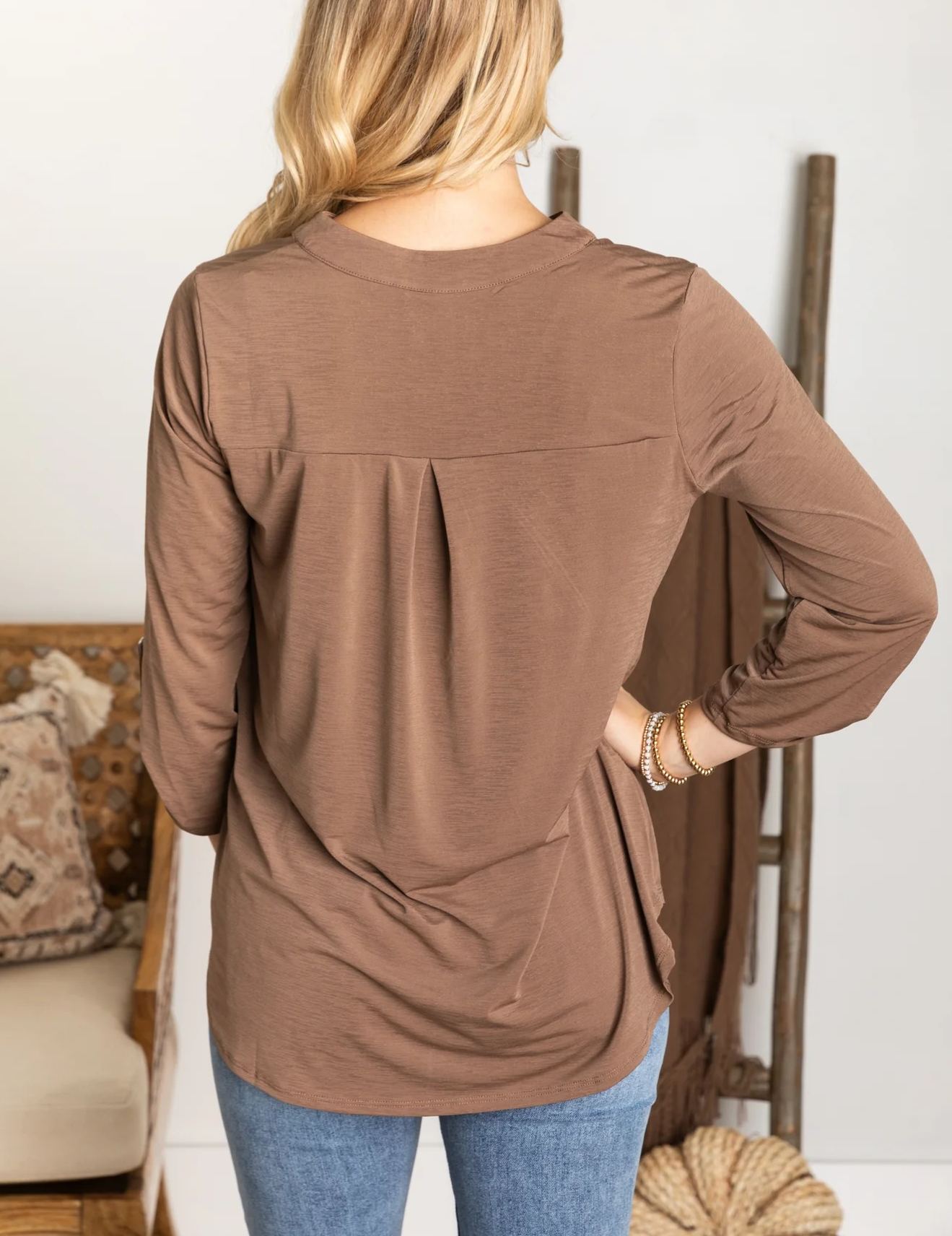 Womens Casual 3/4 Sleeve V Neck Wrinkle Free Top (buy 3 free shipping)