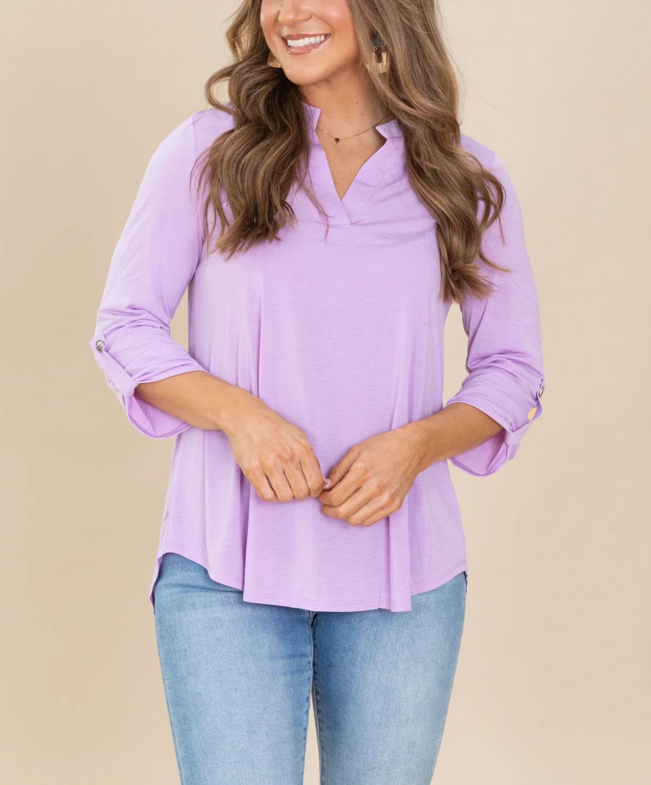 Womens Casual 3/4 Sleeve V Neck Wrinkle Free Top (buy 3 free shipping)