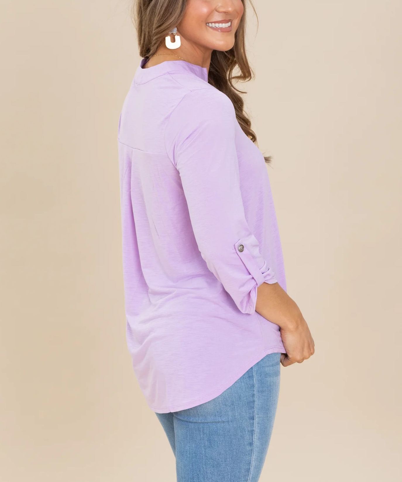 Womens Casual 3/4 Sleeve V Neck Wrinkle Free Top (buy 3 free shipping)