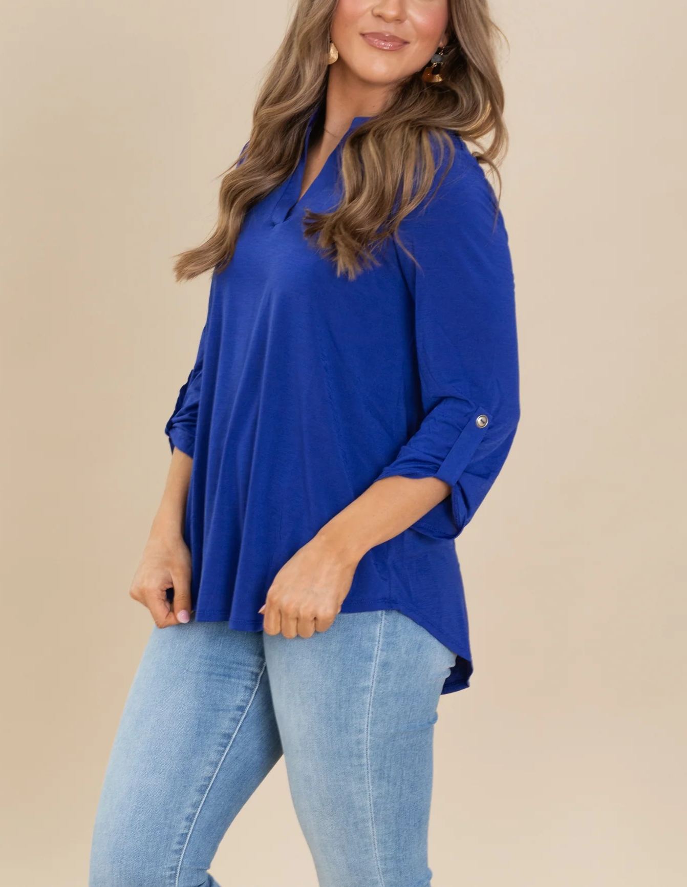 Womens Casual 3/4 Sleeve V Neck Wrinkle Free Top (buy 3 free shipping)