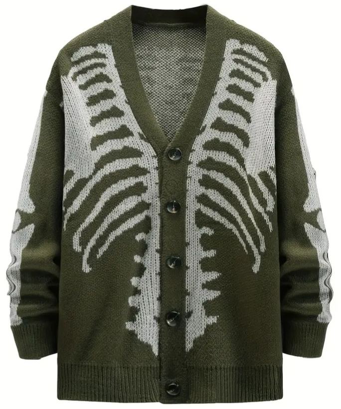 Halloween Skeleton Pattern Button Fly Cardigan