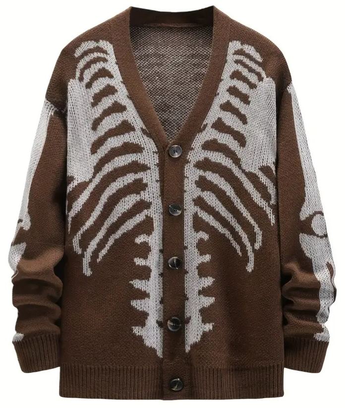 Halloween Skeleton Pattern Button Fly Cardigan