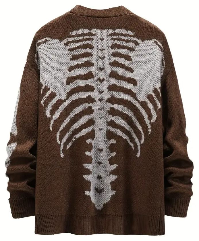 Halloween Skeleton Pattern Button Fly Cardigan