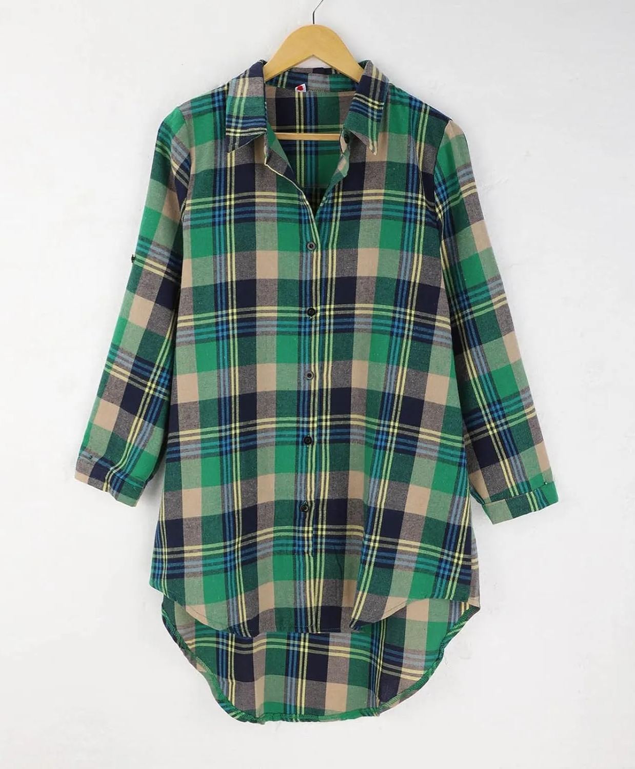 Women Casual Long Sleeve Button Down Loose Gingham Jacket