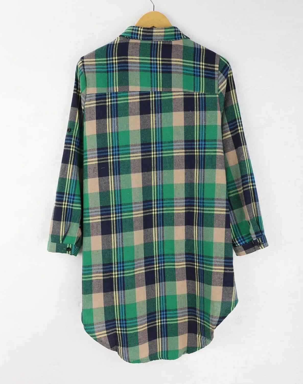 Women Casual Long Sleeve Button Down Loose Gingham Jacket