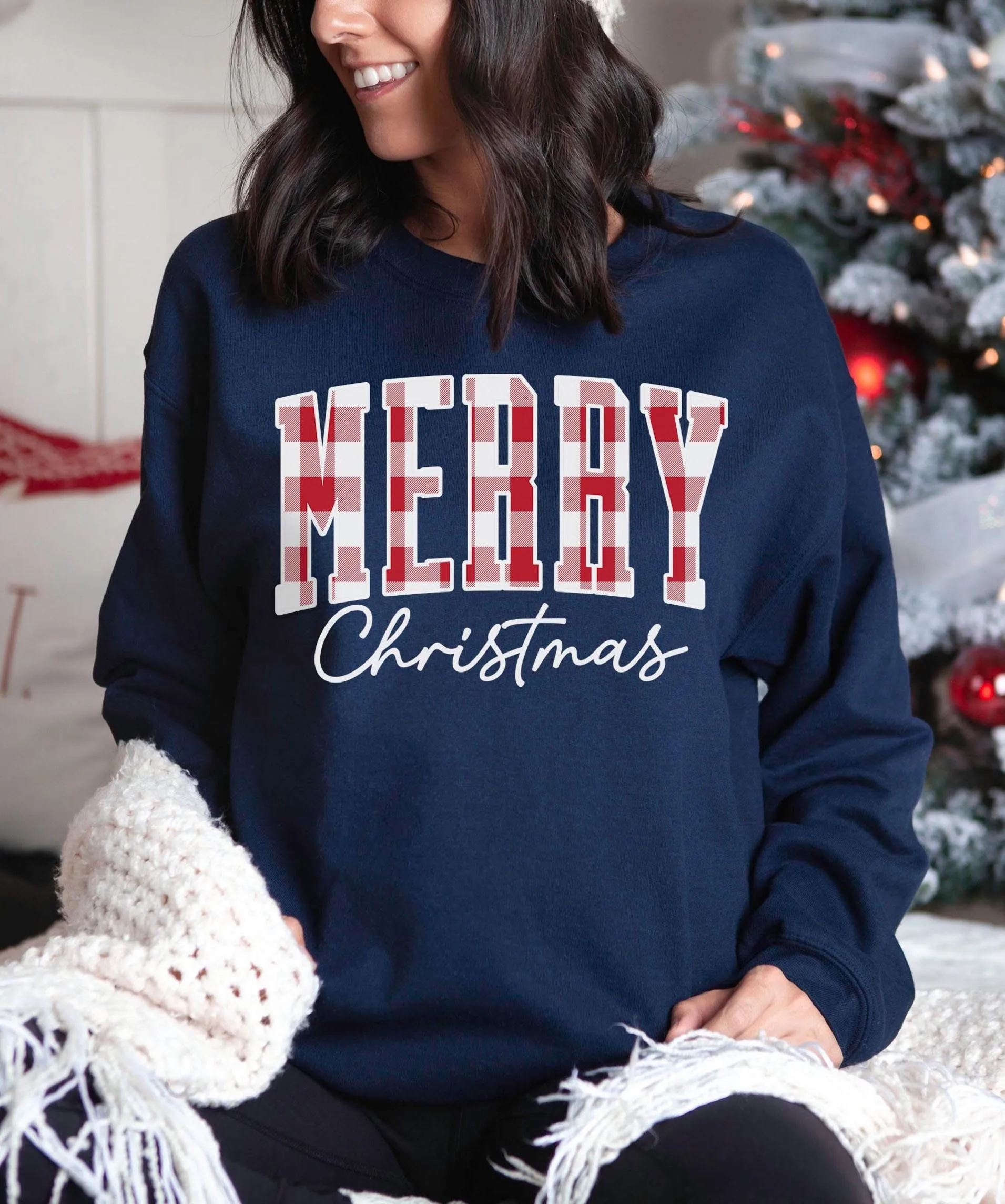 ✨“Merry Christmas” Plaid Graphic Sweatshirt