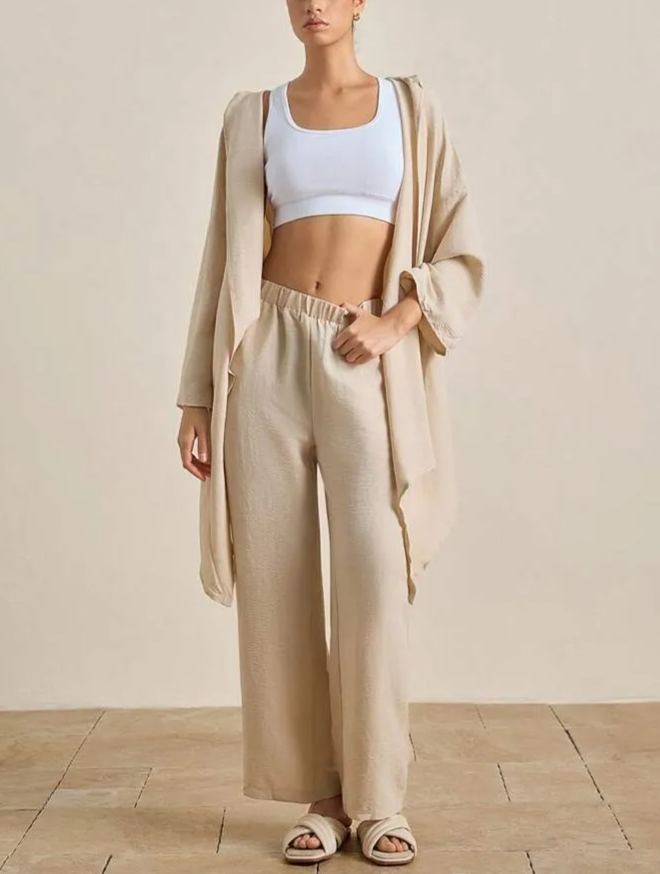 Women Solid Color Batwing Sleeve Hoodie Sweatshirt And Pants Set