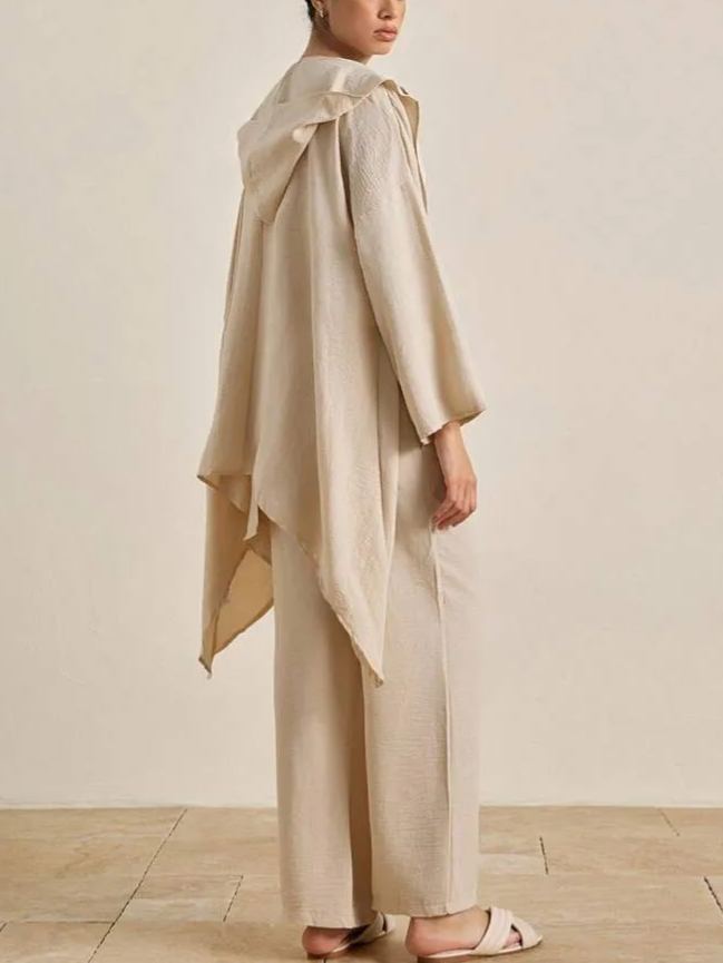 Women Solid Color Batwing Sleeve Hoodie Sweatshirt And Pants Set