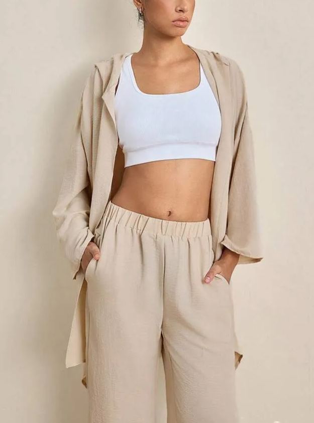 Women Solid Color Batwing Sleeve Hoodie Sweatshirt And Pants Set