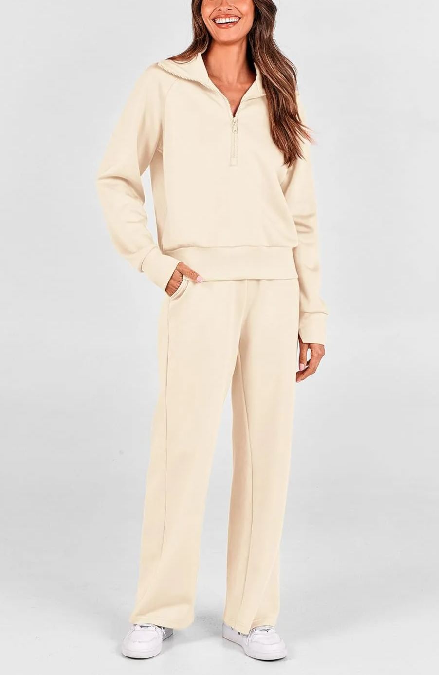 Women's Lapel Half Zip Sweatshirts And Wide Leg Pants Tracksuit Sets (Buy 2 Free Shipping)