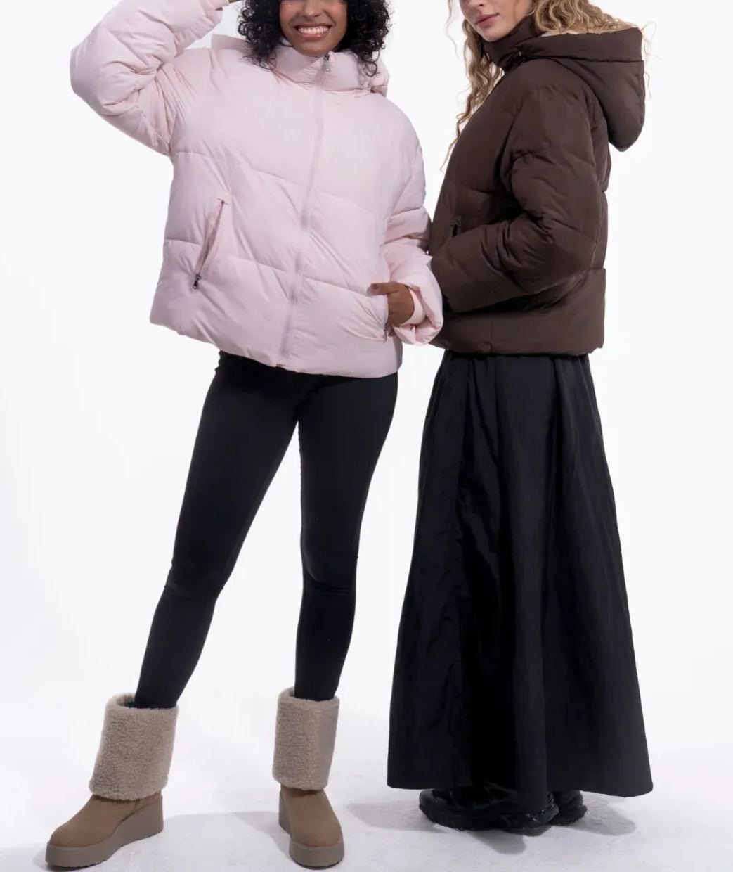 Women's Faux Fur Lined Short Puffer Jackets with Removable Hood