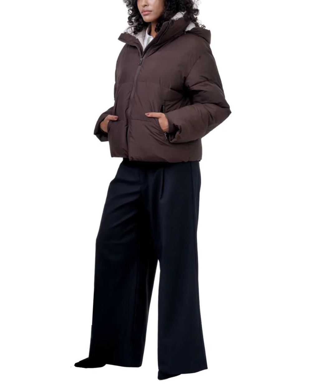 Women's Faux Fur Lined Short Puffer Jackets with Removable Hood