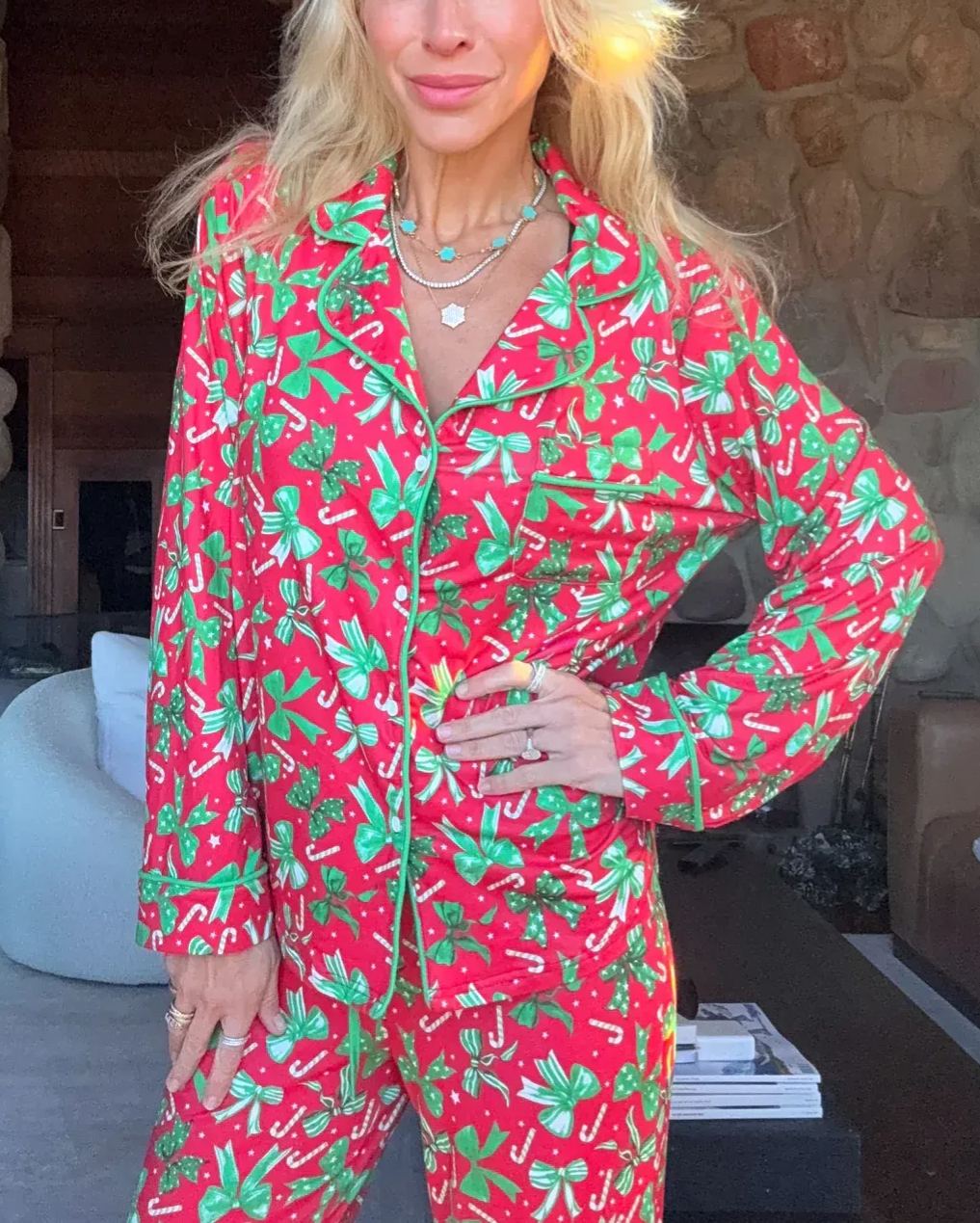 Christmas Bow Wide Leg Pajama Set