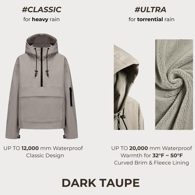 Fleece-lined Waterproof Raincoat Hoodie With Kangaroo Pocket