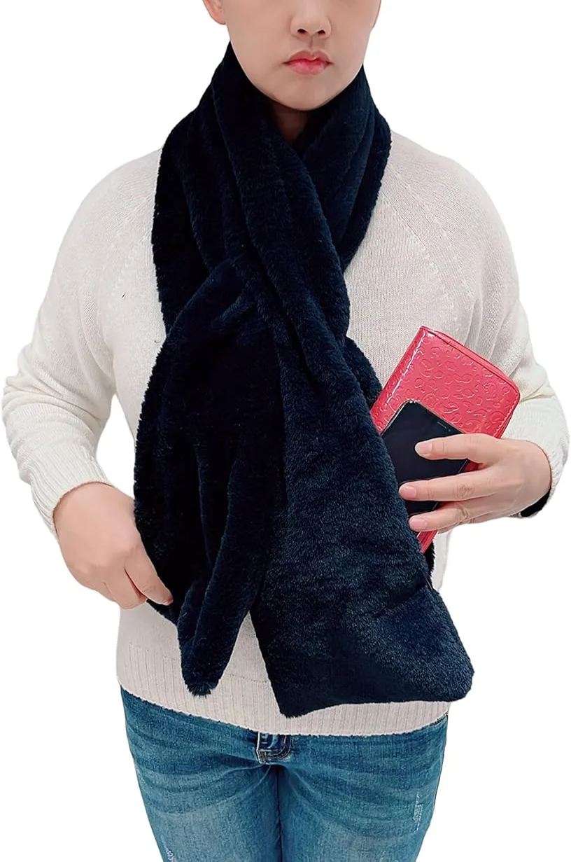 Women's Winter Pull-Through Faux Fur Scarf with Hidden Zipper Pocket