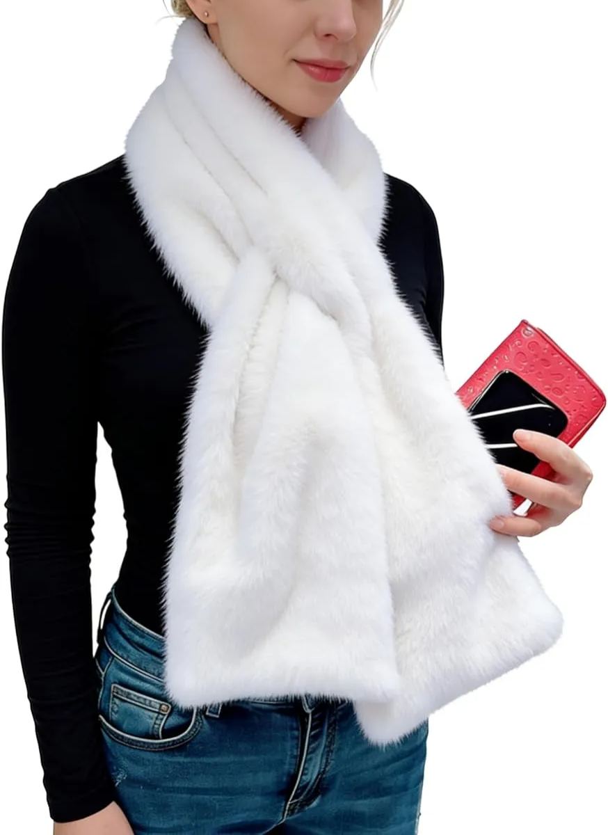 Women's Winter Pull-Through Faux Fur Scarf with Hidden Zipper Pocket