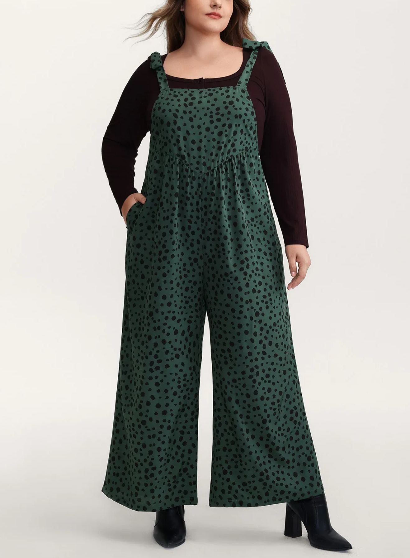 Leopard Print Shirred Shoulder Ties Jumpsuit