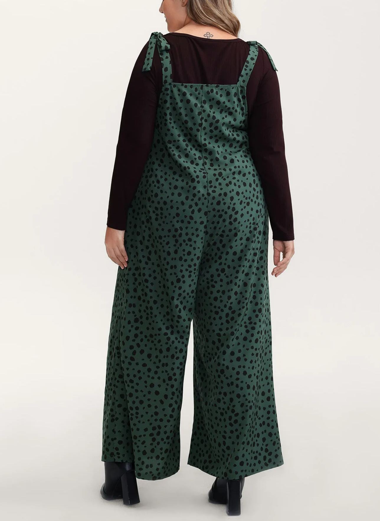 Leopard Print Shirred Shoulder Ties Jumpsuit