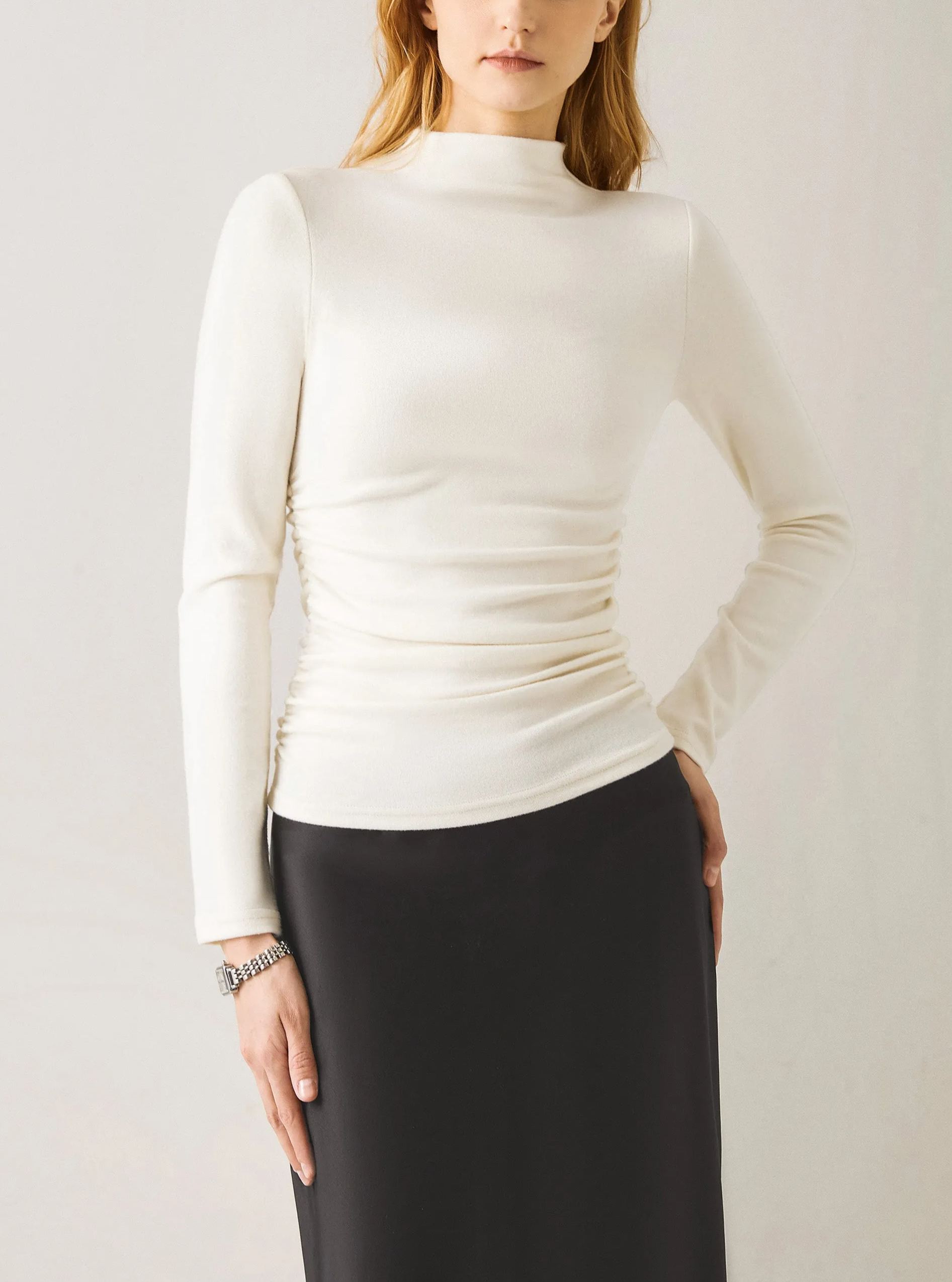 Thermal Ruched Sides Tuckable Mockneck Top