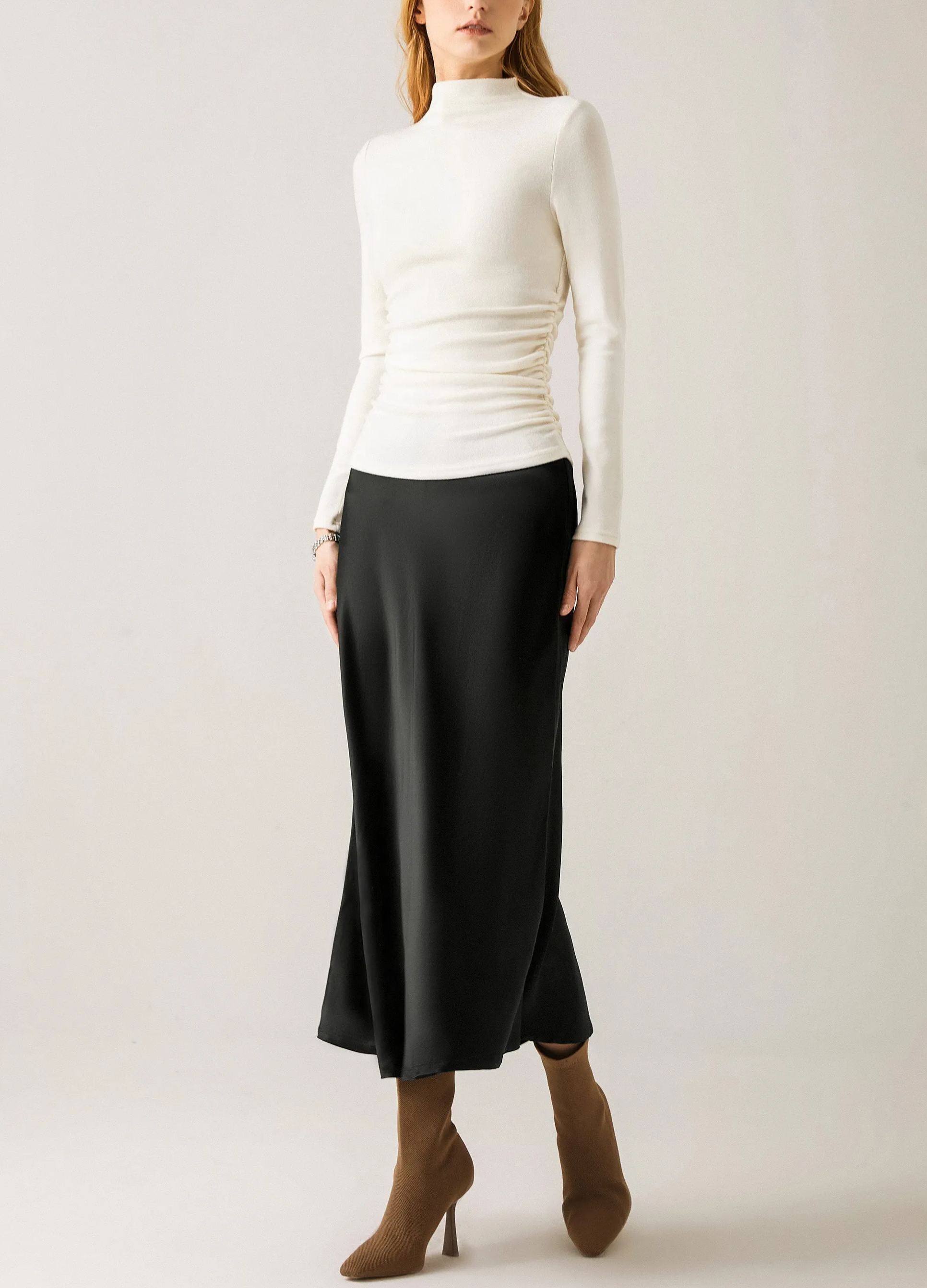 Thermal Ruched Sides Tuckable Mockneck Top