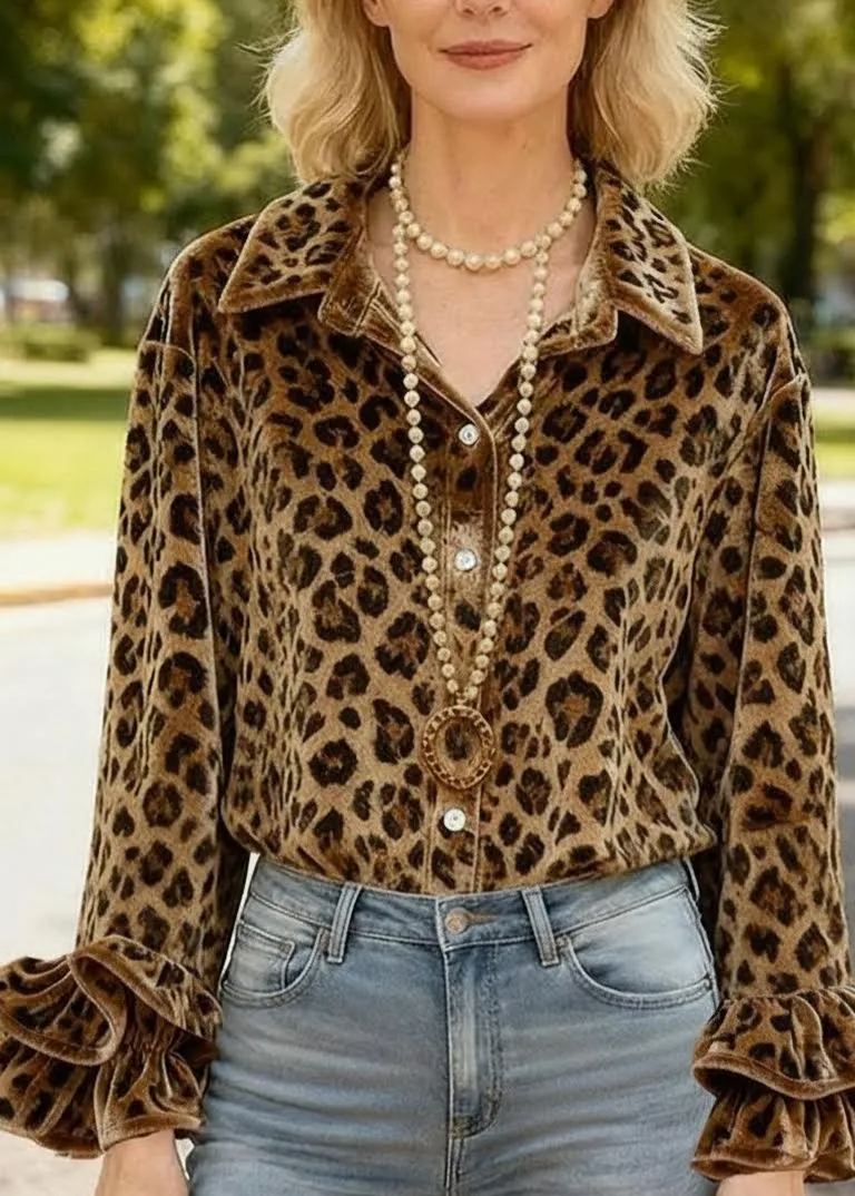 Women's Ruffle Long Sleeve Velvet Top