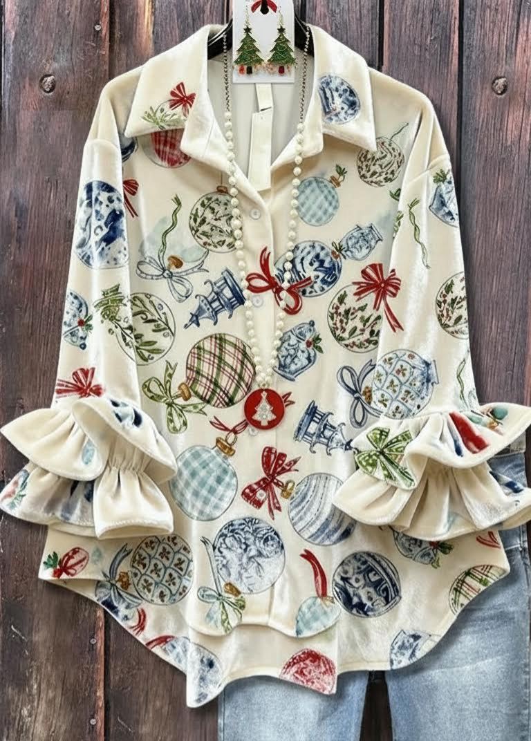Women's Ruffle Long Sleeve Velvet Top